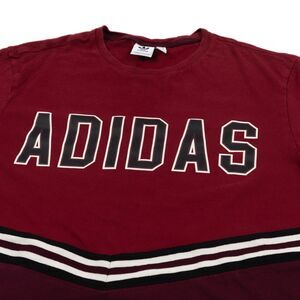 Adidas Originals Women's T-Shirt  Burgundy Spell Out Logo Chevron Striped Medium